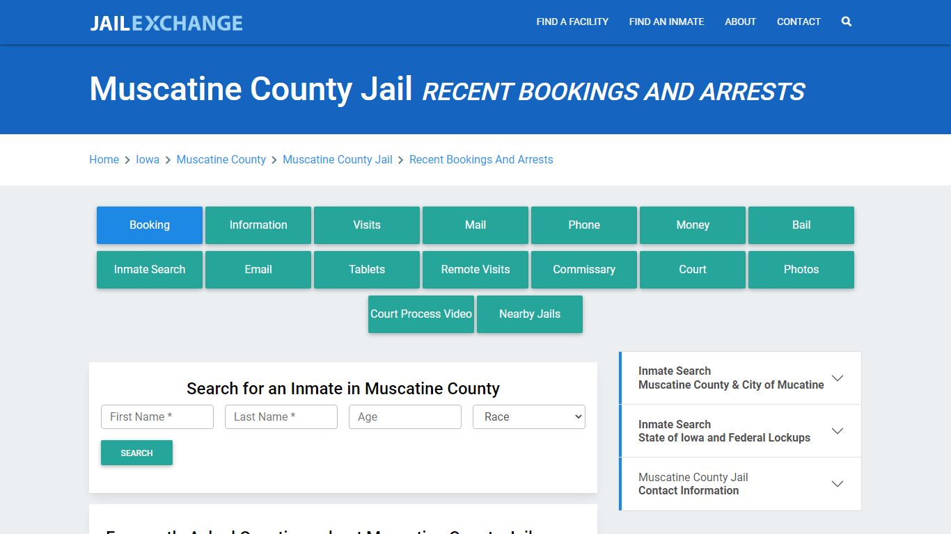 Muscatine County Jail Recent Bookings And Arrests - Jail Exchange