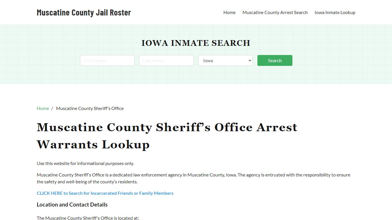 Muscatine County Sheriff Office, IA, Arrest Warrants Search